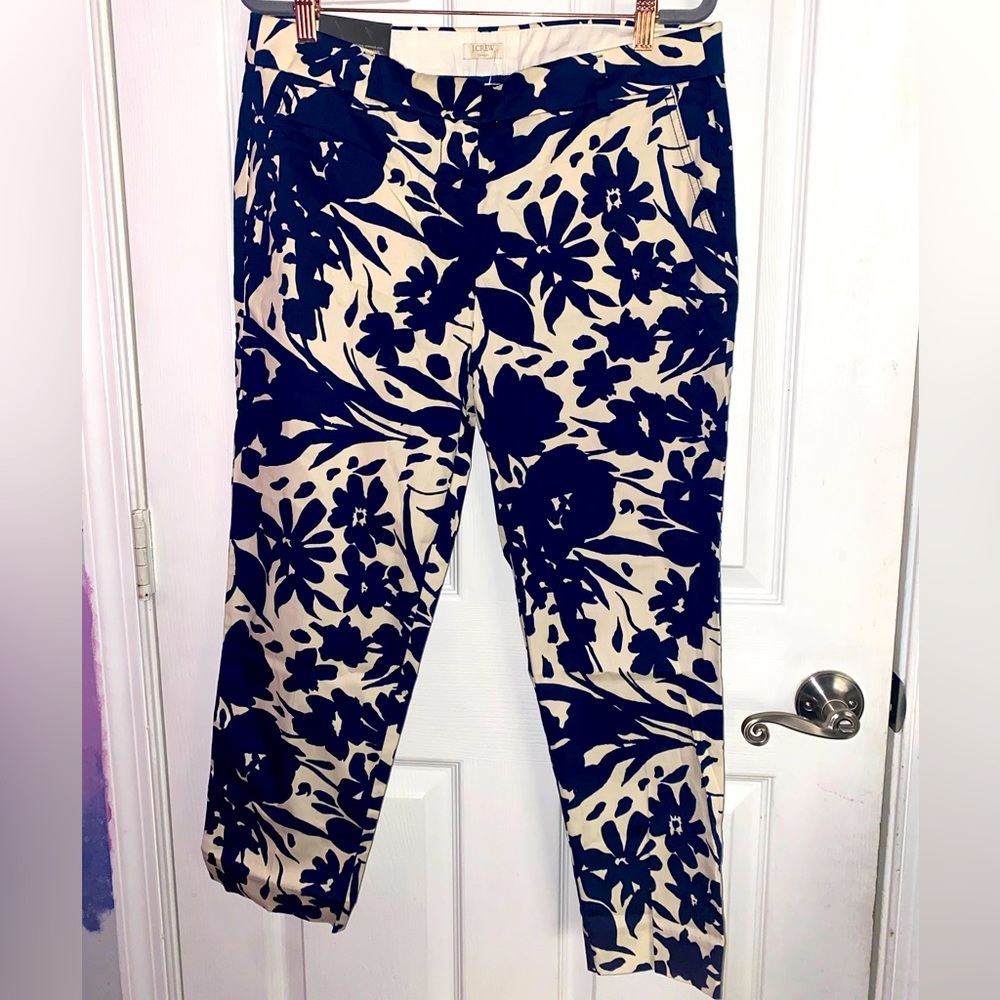 J. Crew Factory Size 8 Skimmer Pant in Ivory and Navy Floral
